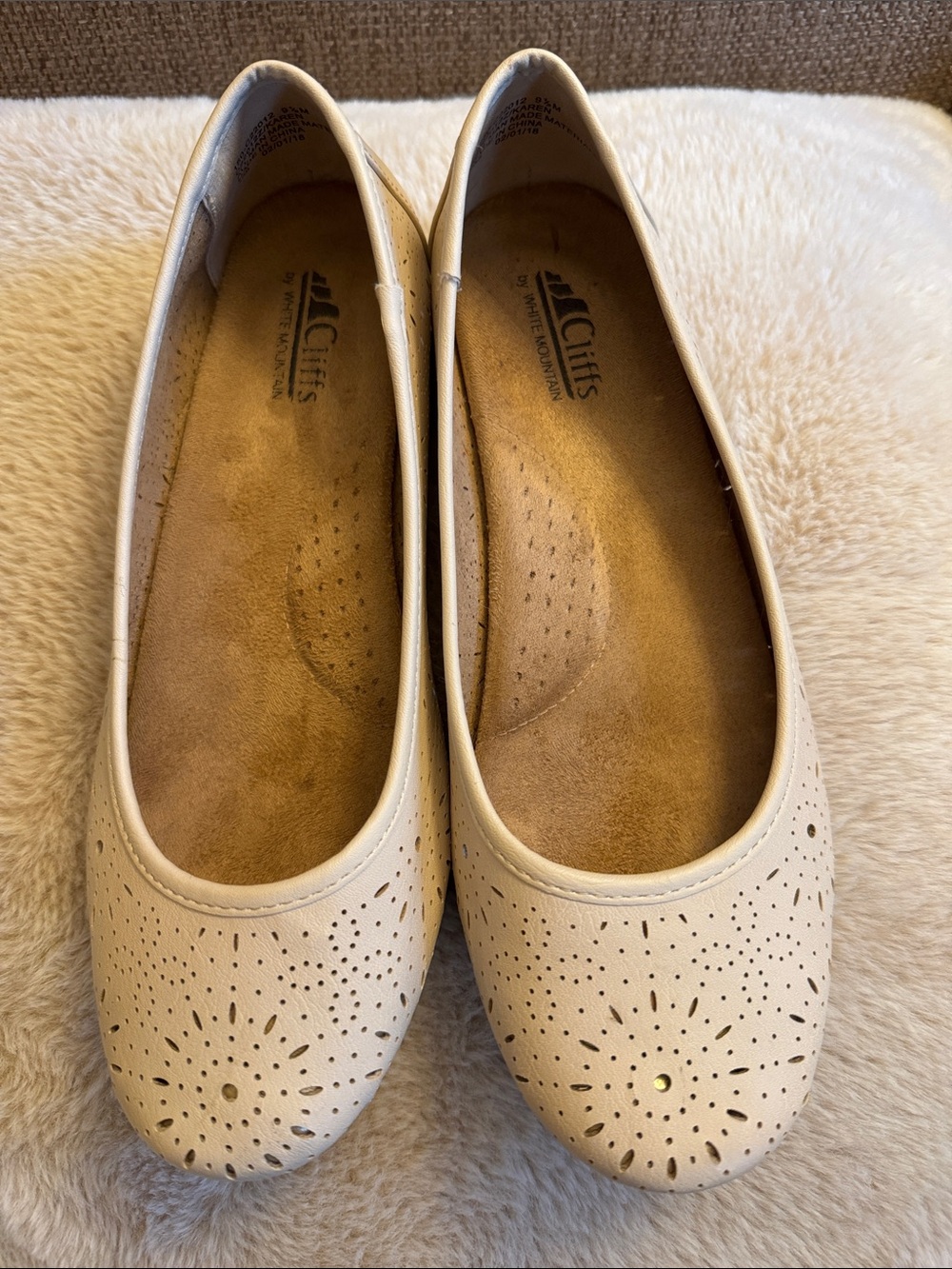 Cliffs by WHITE MOUNTAIN Cream Laser-Cut Slip-On Ballet Flats